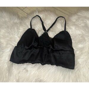 Victorias Secret Satin Bralette Bra Plunge Longline Womens XS XSmall Black